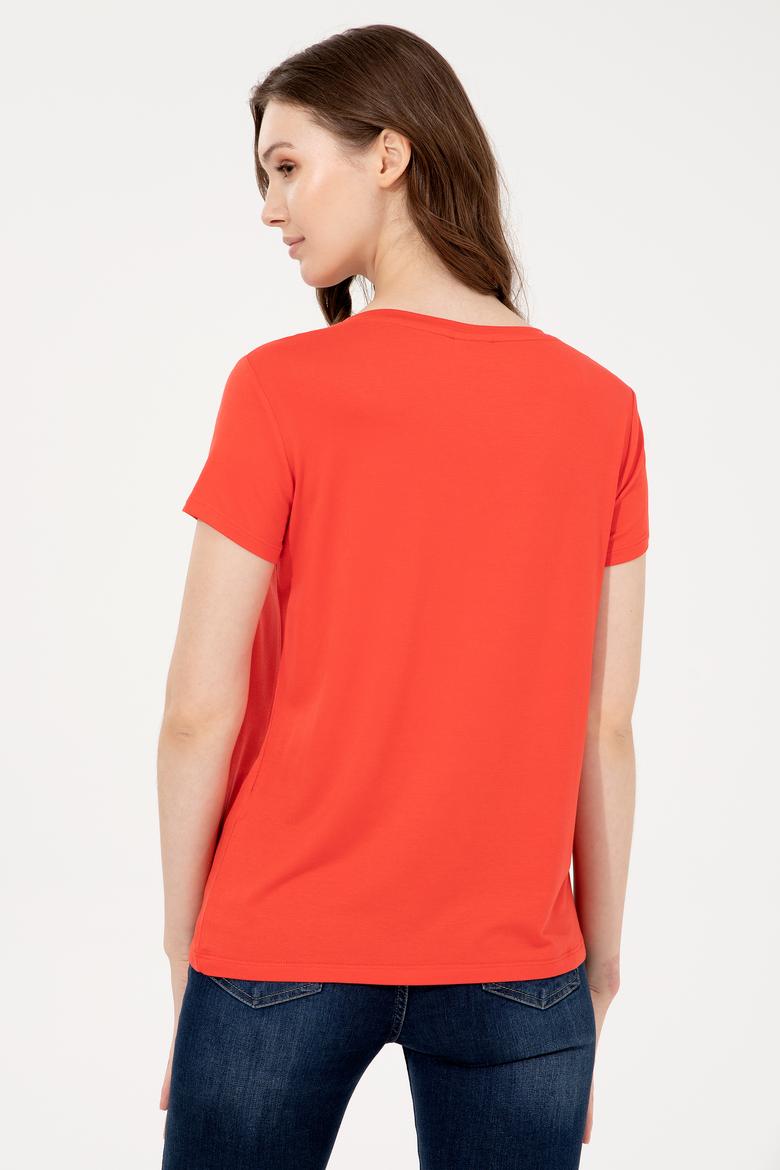 Kadın Kırmızı Basic V Yaka Tişört - 50247980075