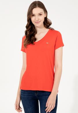 Kadın Kırmızı Basic V Yaka Tişört - 50247980075