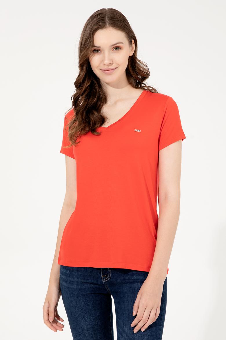 Kadın Kırmızı Basic V Yaka Tişört