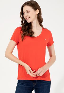 Kadın Kırmızı Basic V Yaka Tişört - 50247980075