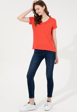 Kadın Kırmızı Basic V Yaka Tişört - 50247980075