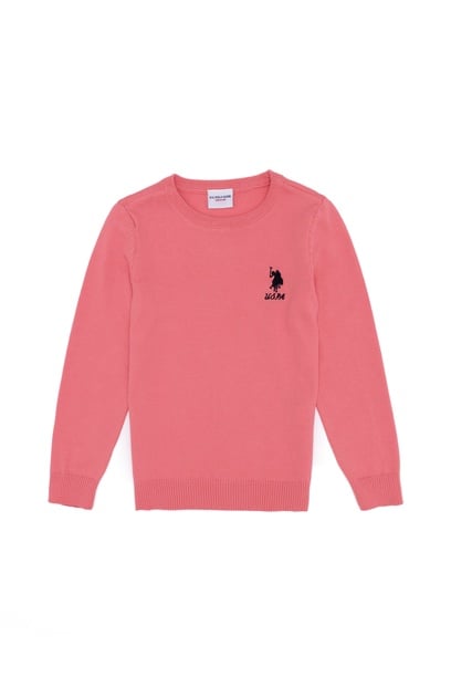 Kız Çocuk Açık Pembe Basic Bisiklet Yaka Kazak