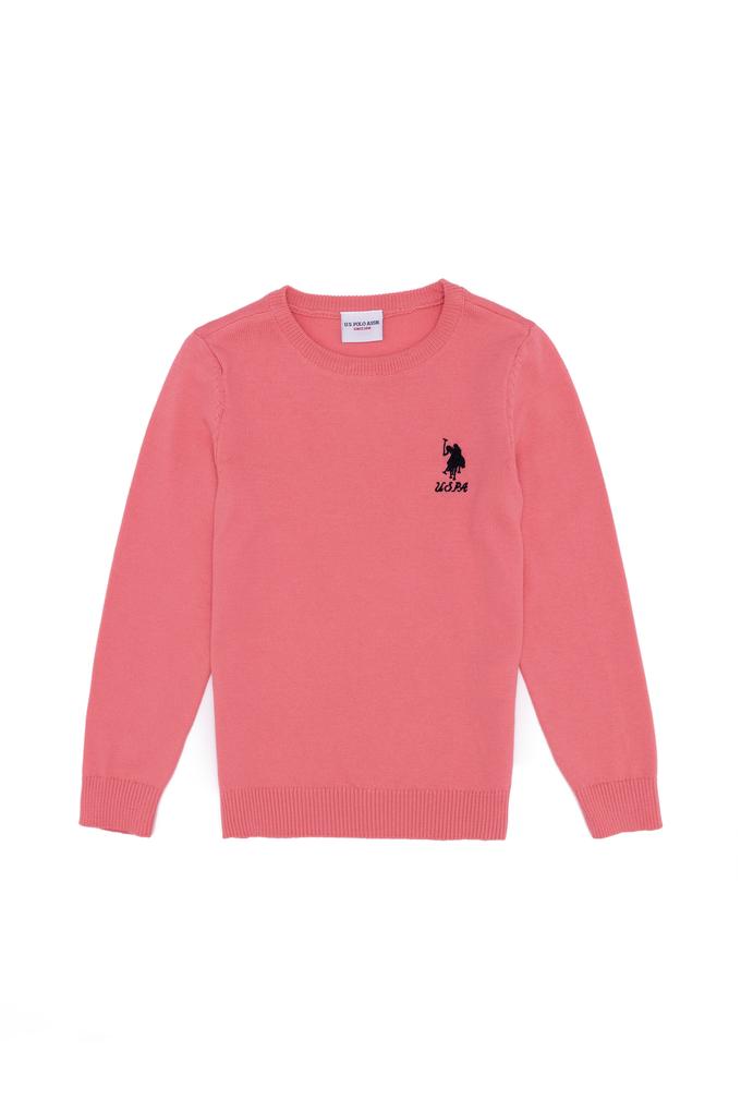 Kız Çocuk Açık Pembe Basic Bisiklet Yaka Kazak