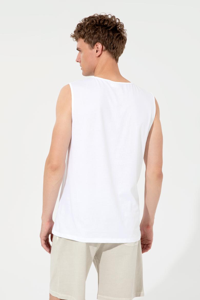 Erkek Beyaz Bisiklet Yaka Tişört - 50248575007