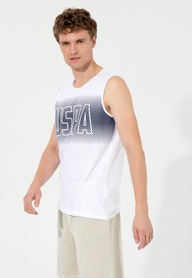 Erkek Beyaz Bisiklet Yaka Tişört - 50248575007