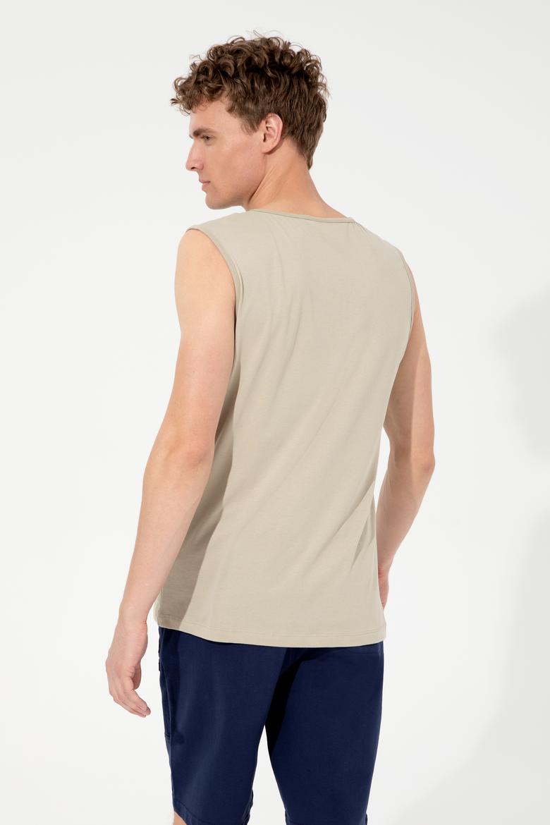 Erkek Haki Bisiklet Yaka T-Shirt - 50248575020