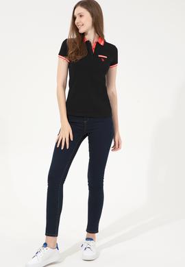 Kadın Siyah Polo Yaka Tişört - 50248051084