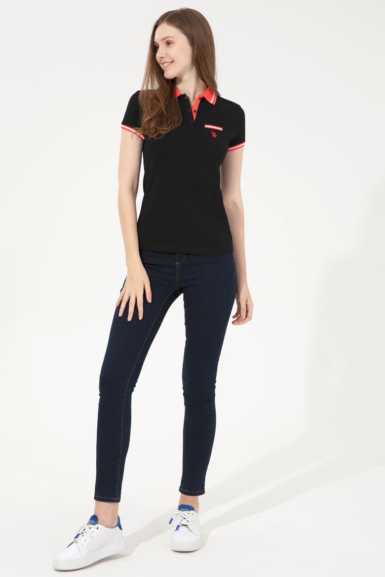 Kadın Siyah Polo Yaka Tişört - 50248051084
