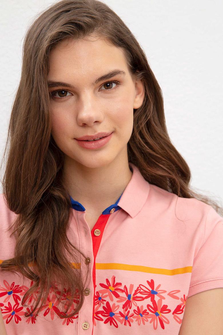 Kadın Pembe Polo Yaka T-Shirt - 50216112004