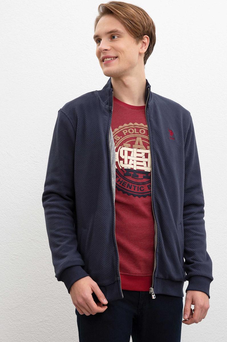 Erkek Lacivert Dik Yaka Fermuarlı Sweatshirt