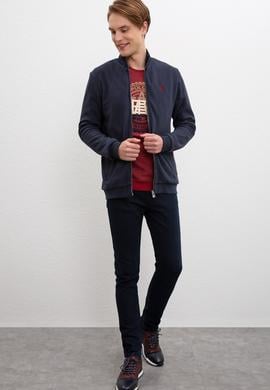 Erkek Lacivert Dik Yaka Fermuarlı Sweatshirt - 50216611001