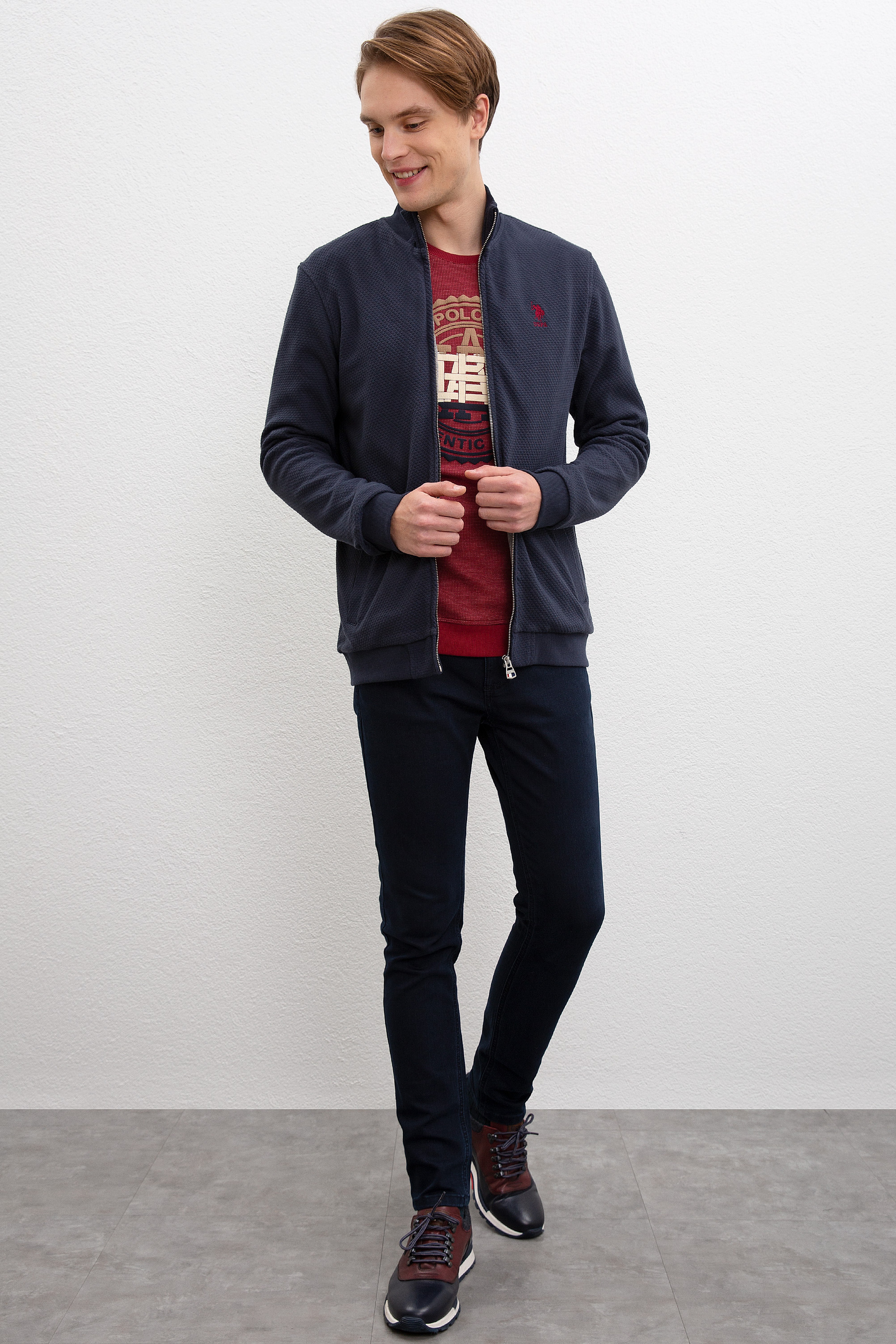 Erkek Lacivert Dik Yaka Fermuarlı Sweatshirt - Image 4