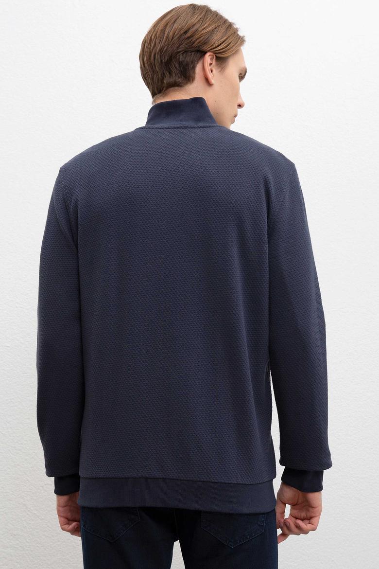 Erkek Lacivert Dik Yaka Fermuarlı Sweatshirt - 50216611001