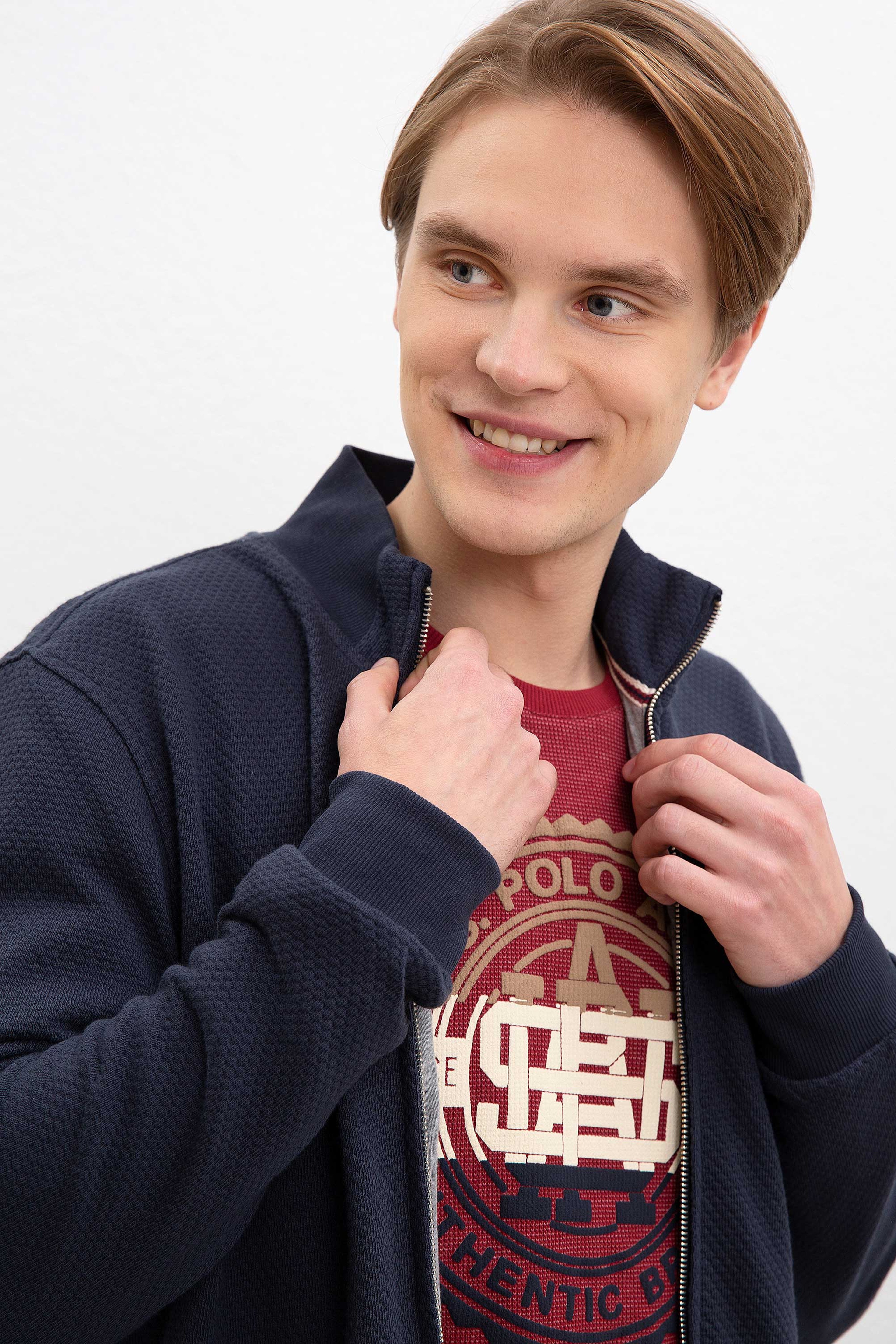 Erkek Lacivert Dik Yaka Fermuarlı Sweatshirt - Image 2