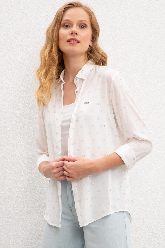 Kadın Beyaz Gömlek Uzunkol