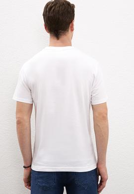 Erkek Beyaz Bisiklet Yaka T-Shirt - 50217772003