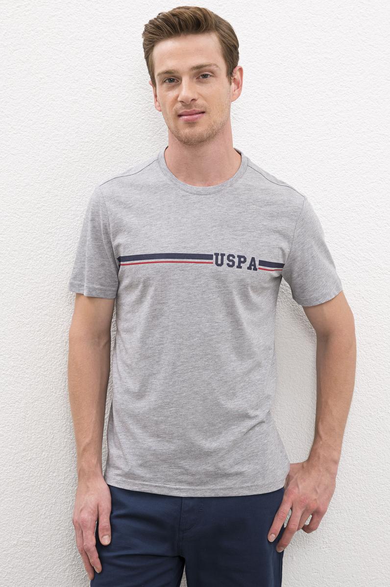 Erkek Gri Melanj Bisiklet Yaka T-Shirt