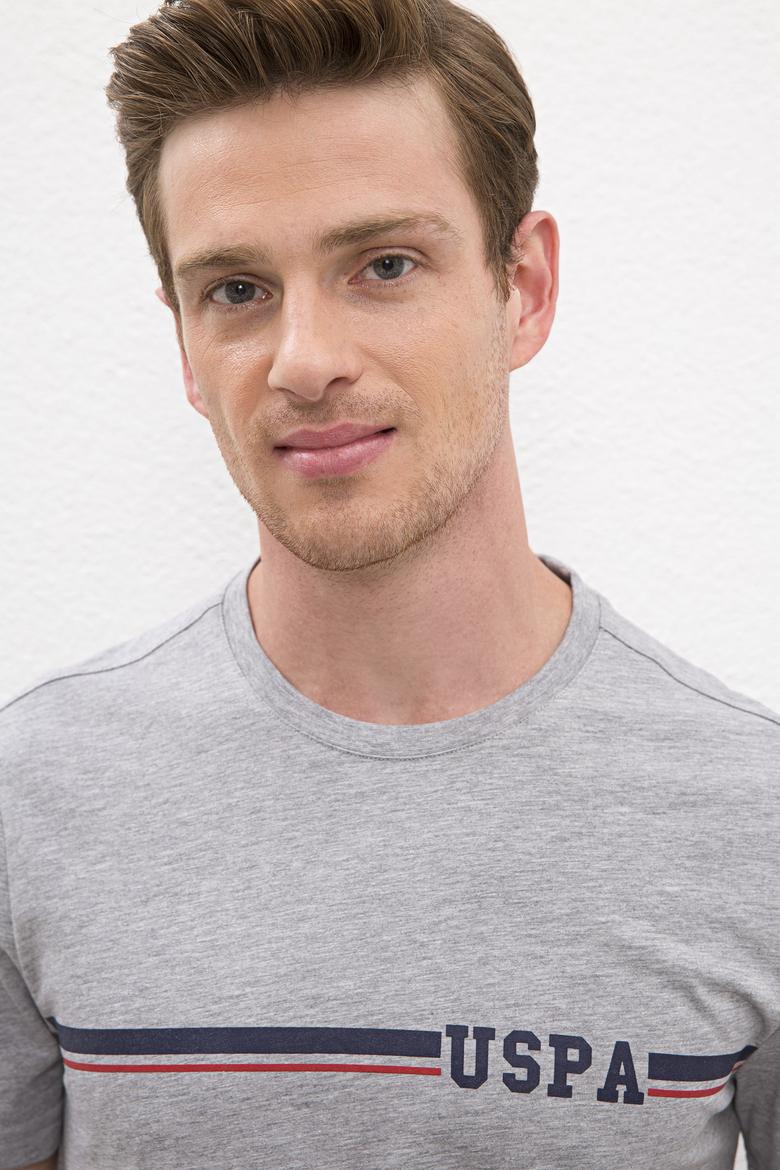 Erkek Gri Melanj Bisiklet Yaka T-Shirt - 50217772013