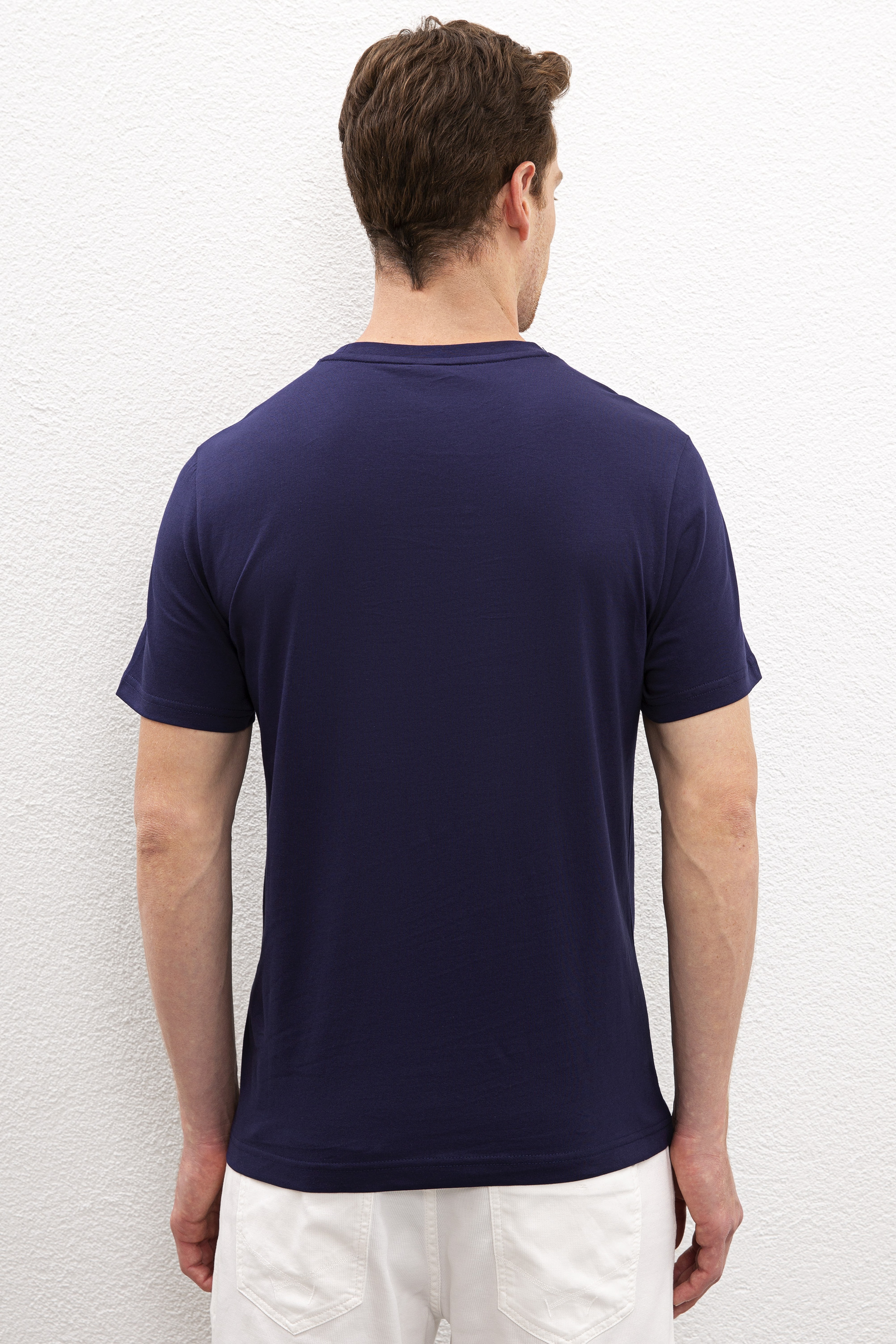 Erkek Lacivert Bisiklet Yaka T-Shirt