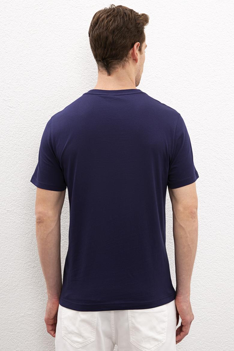 Erkek Lacivert Bisiklet Yaka T-Shirt - 50217772023