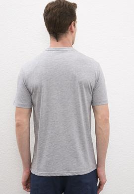 Erkek Gri Melanj Bisiklet Yaka T-Shirt - 50217772013