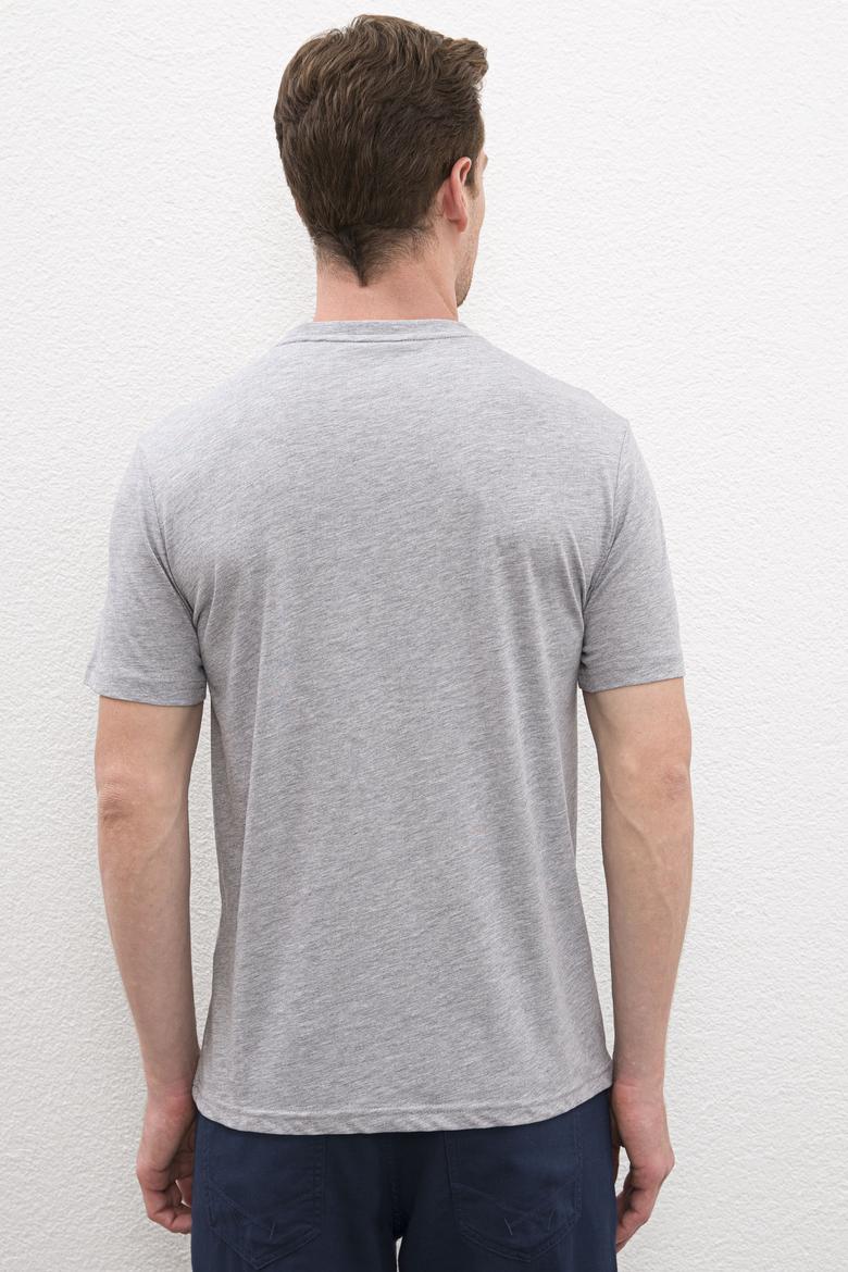 Erkek Gri Melanj Bisiklet Yaka T-Shirt - 50217772013