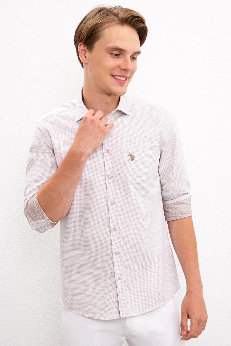 Erkek Bej Gömlek Uzunkol