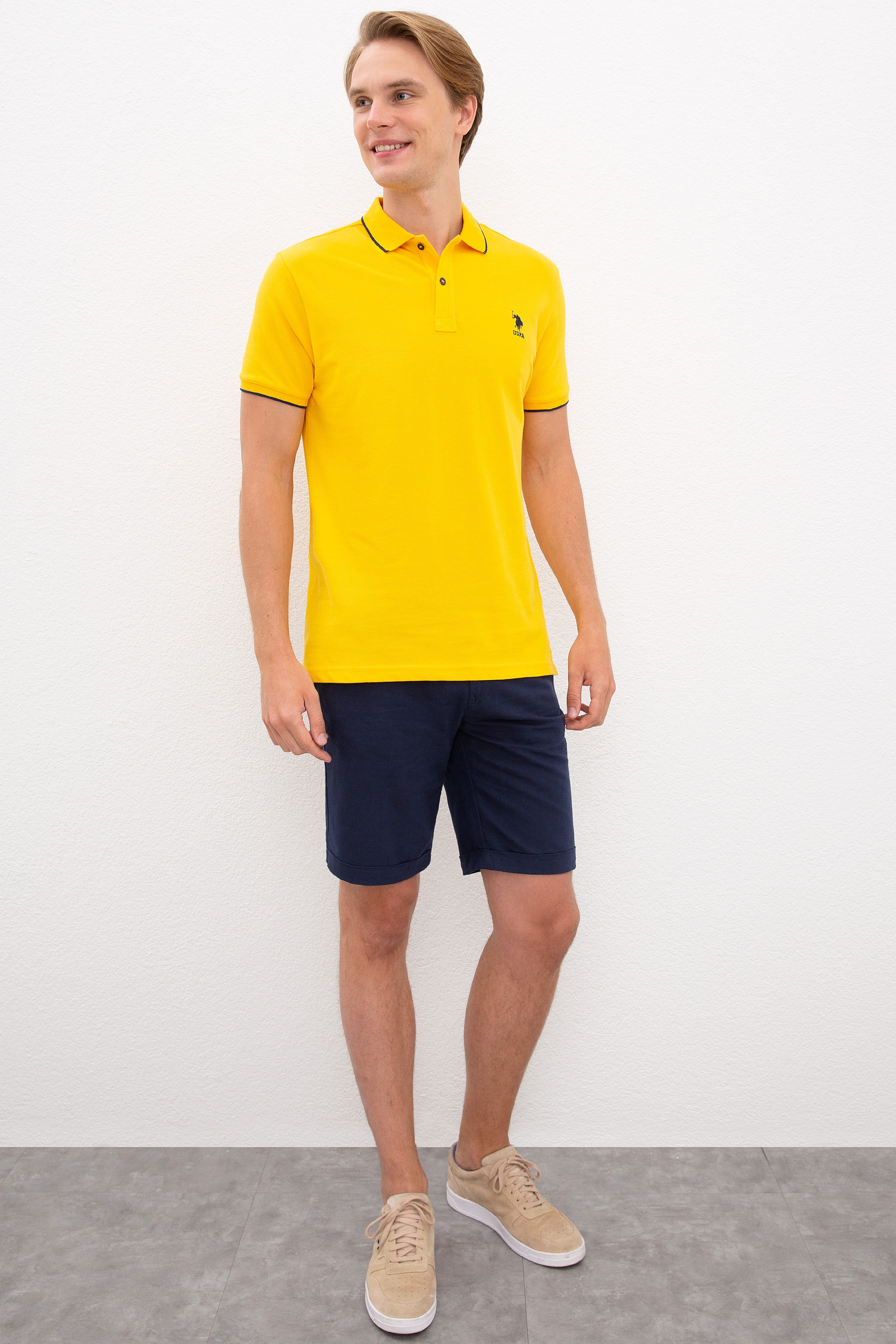 Erkek Koyu Sarı Polo Yaka Basic T-Shirt - Image 4