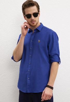 Erkek Saks Uzun Kollu Basic Gömlek - 50218991044