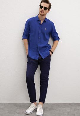 Erkek Saks Uzun Kollu Basic Gömlek - 50218991044