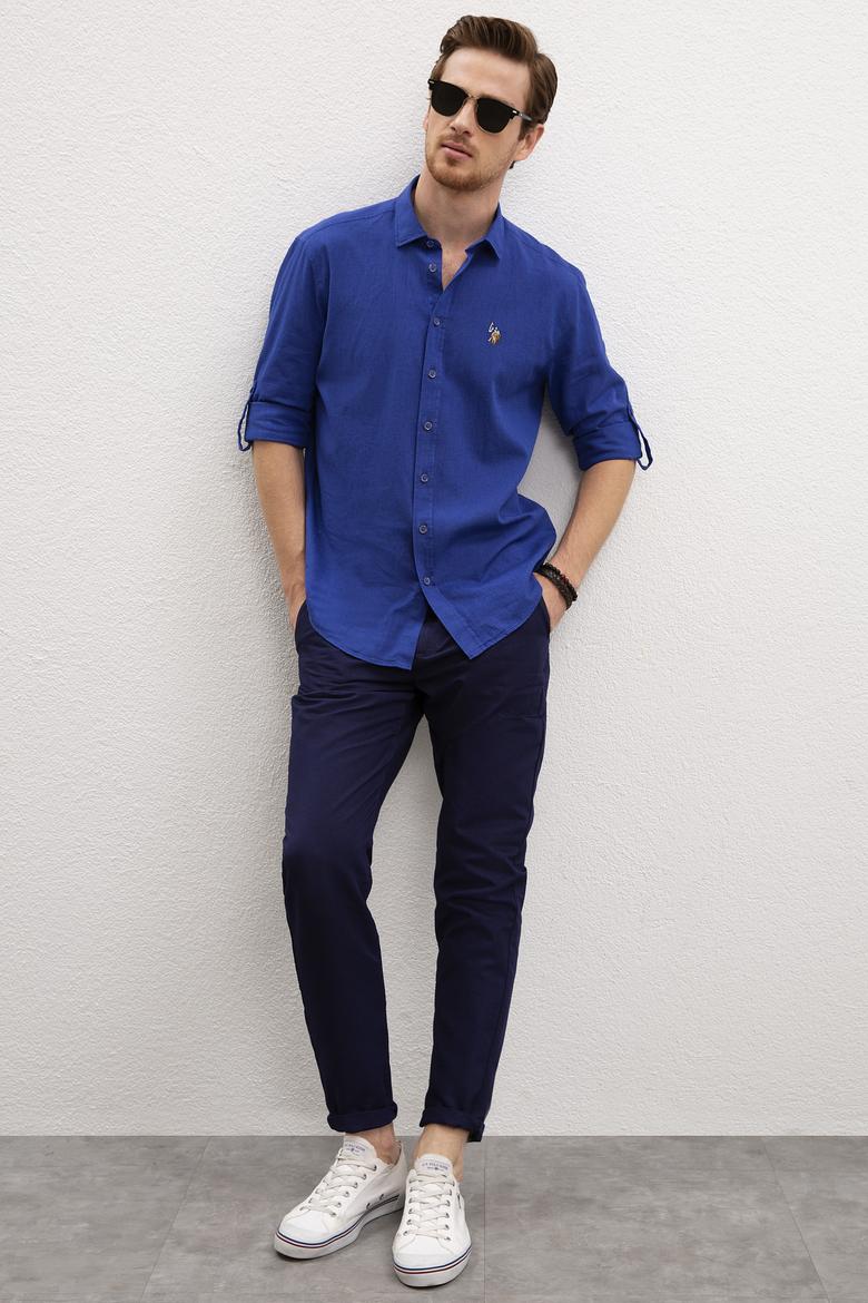 Erkek Saks Uzun Kollu Basic Gömlek - 50218991044