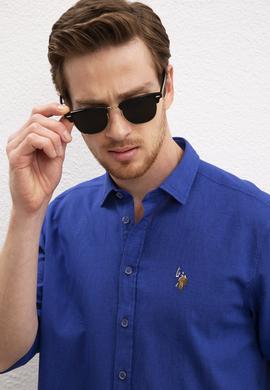 Erkek Saks Uzun Kollu Basic Gömlek - 50218991044