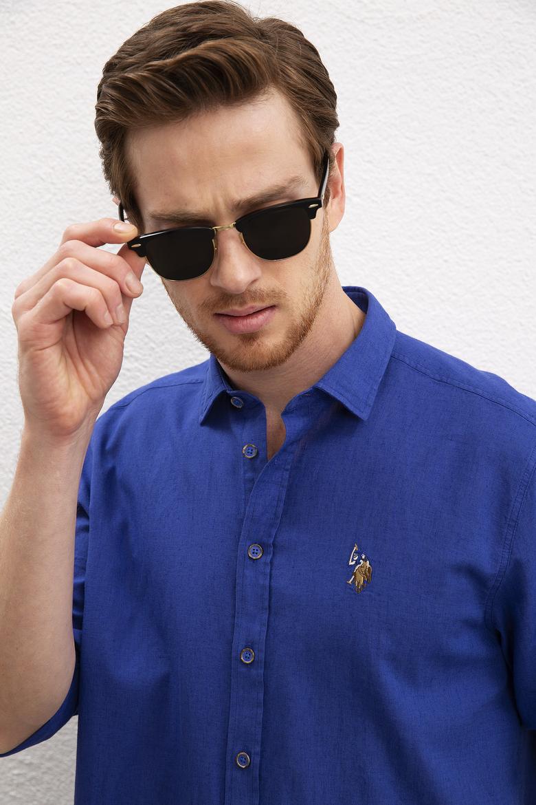 Erkek Saks Uzun Kollu Basic Gömlek - 50218991044