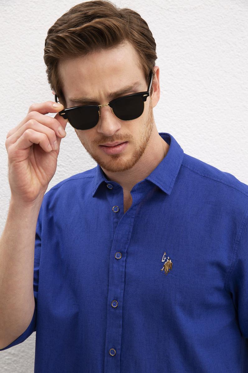 Erkek Saks Uzun Kollu Basic Gömlek