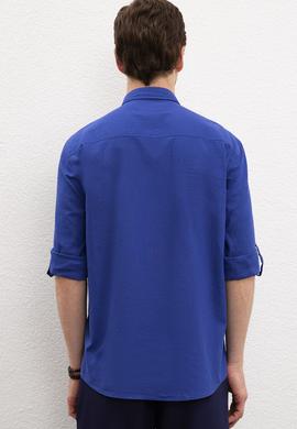 Erkek Saks Uzun Kollu Basic Gömlek - 50218991044