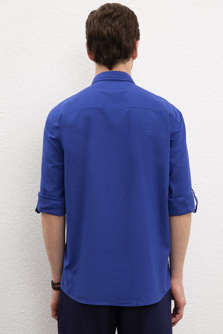 Erkek Saks Uzun Kollu Basic Gömlek - 50218991044