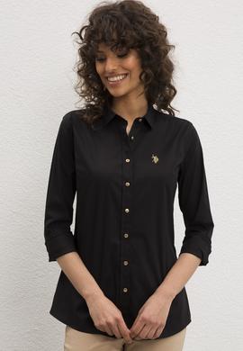 Kadın Siyah Uzun Kollu Basic Gömlek - 50219048047