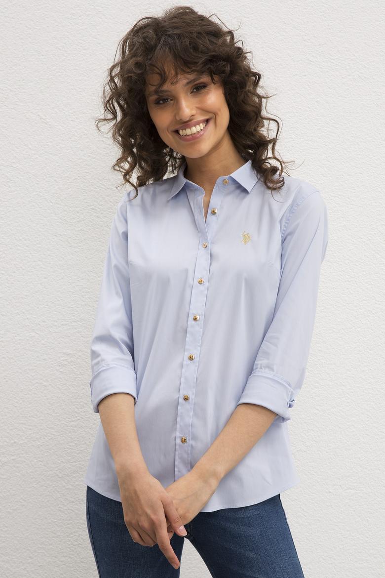 Kadın Açık Mavi Uzun Kollu Basic Gömlek