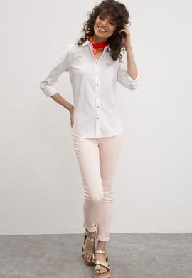 Kadın Beyaz Uzun Kollu Basic Gömlek - 50219048015