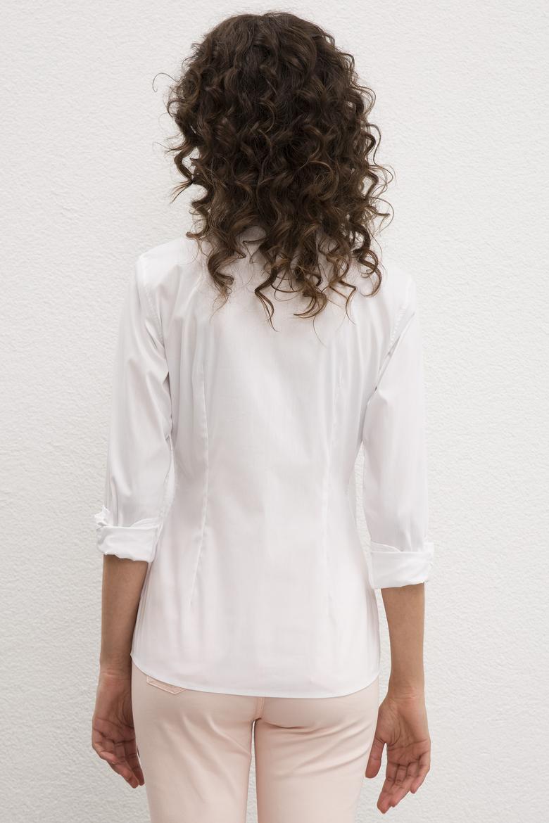 Kadın Beyaz Uzun Kollu Basic Gömlek - 50219048015