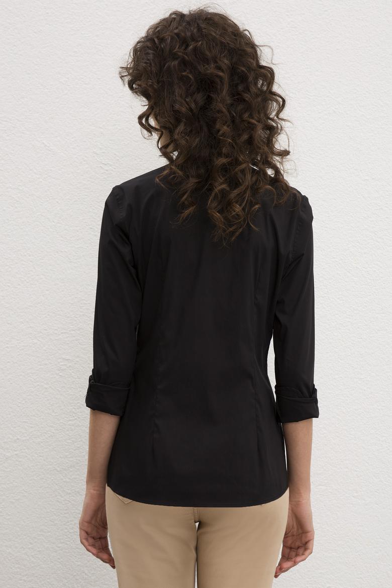 Kadın Siyah Uzun Kollu Basic Gömlek - 50219048047