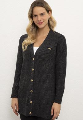 Kadın Antrasit Melanj Triko Hırka - 50225307020