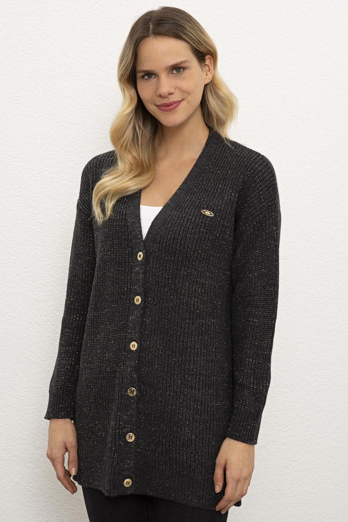 Kadın Antrasit Melanj Triko Hırka