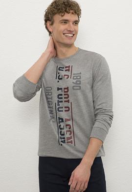 Erkek Gri Melanj Bisiklet Yaka Sweatshirt - 50225383001