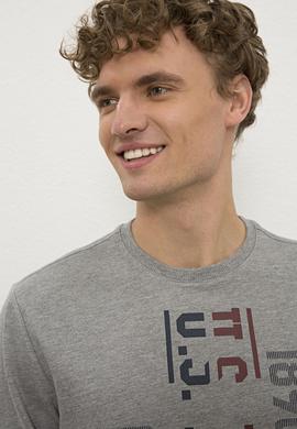 Erkek Gri Melanj Bisiklet Yaka Sweatshirt - 50225383001