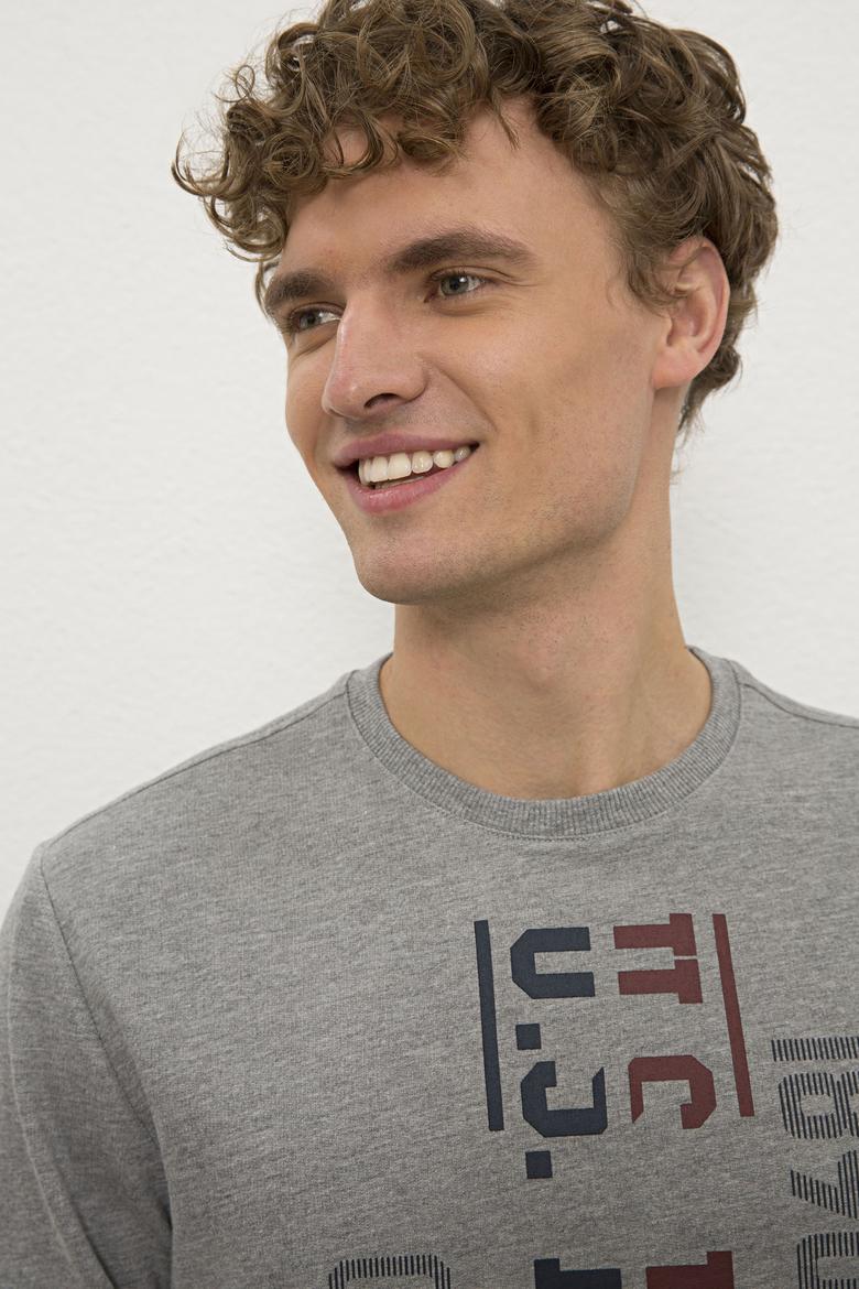 Erkek Gri Melanj Bisiklet Yaka Sweatshirt - 50225383001