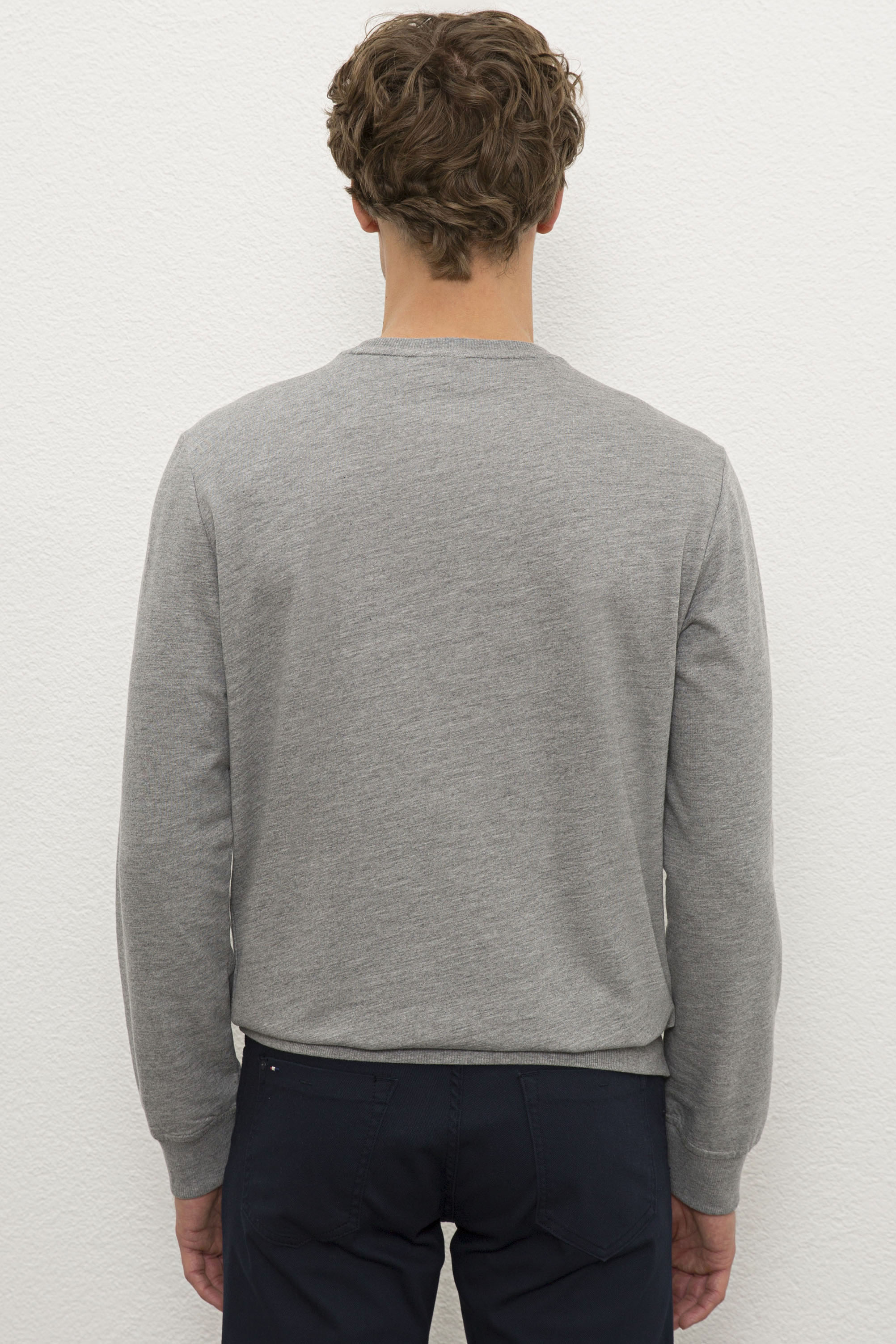 Erkek Gri Melanj Bisiklet Yaka Sweatshirt
