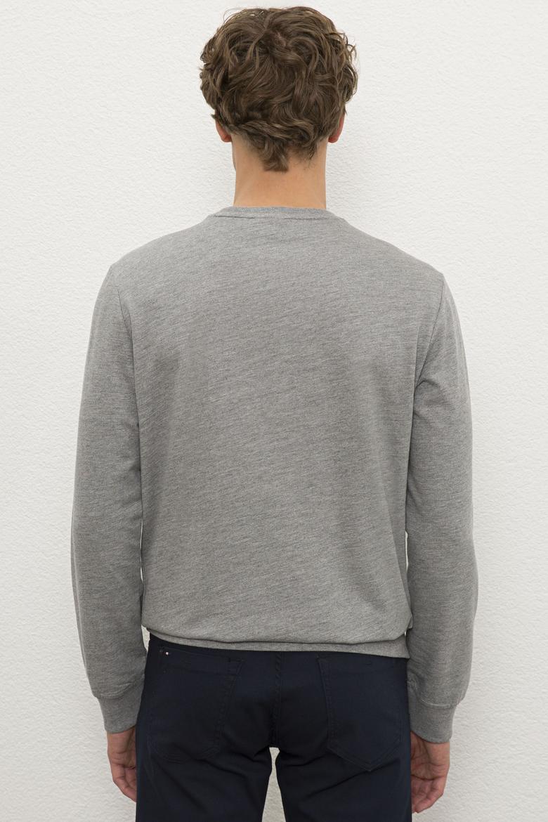 Erkek Gri Melanj Bisiklet Yaka Sweatshirt - 50225383001