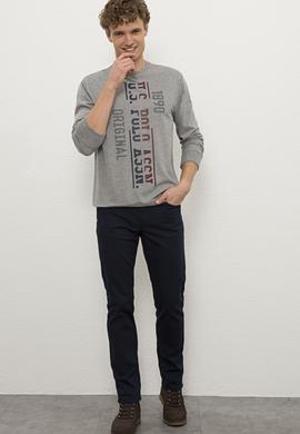 Erkek Gri Melanj Bisiklet Yaka Sweatshirt - 50225383001