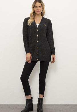 Kadın Antrasit Melanj Triko Hırka - 50225307020